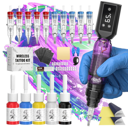 Rotary Tattoo Pen Machine Kit — 1200mAh Battery, LED Display, 4.0mm Stroke, Anti-Slip Grip, Adjustable 4-12V, Universal Cartridge Compatible, Cosmic Violet & Aurora Green for Beginners & Artists