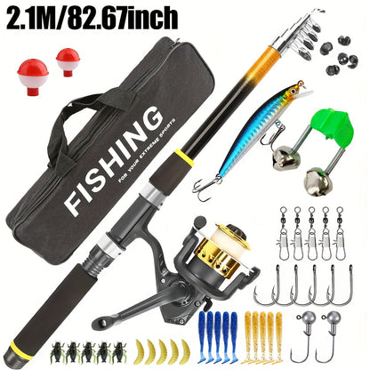 Baitcasting Rod and Reel Combo Set – Medium-Fast Action Telescopic Fishing Rod with Line, Lures, Accessories Box & Carry Bag, Ambidextrous Design for Beginners