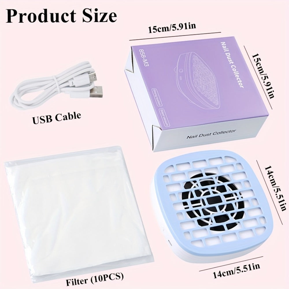Nail Dust Collector Desktop USB Electric Nail Vacuum Fan Powerful Suction Powder Removal Machine with Filter for Manicure Nail Drill Salon Home Use White Pink Blue Purple