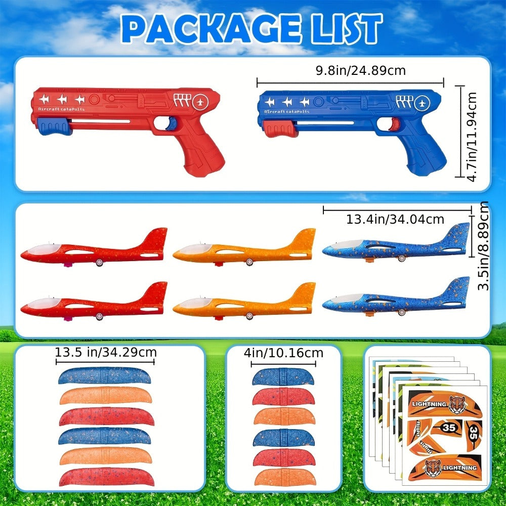 Airplane Launcher Toy Set with 3 Planes & Stickers for Kids Ages 3-12 – 2 Flight Modes Outdoor Flying Game Easy Assembly Birthday Christmas Gift Boys Girls