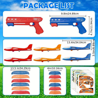 Airplane Launcher Toy Set with 3 Planes & Stickers for Kids Ages 3-12 – 2 Flight Modes Outdoor Flying Game Easy Assembly Birthday Christmas Gift Boys Girls