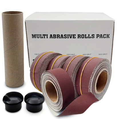 Sandpaper Roll with Dispenser, Aluminum Oxide Multi-Grit Emery Cloth 80-600, 4/5/6 Piece Set, 236 Inch for Wood Metal Glass Woodworking Sanding Blocks DIY