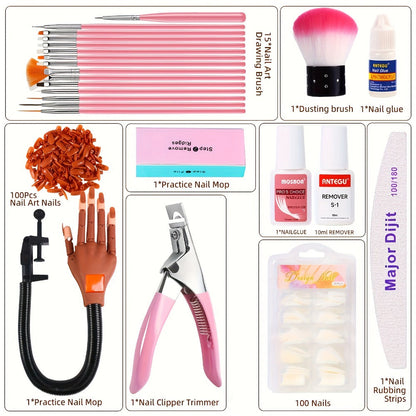 Nail Practice Hand Flexible Fake Hand Model Training Kit for Acrylic Nail Art – Nail Glove Set with Pink Hand Mold for Beginners & Professional Nail Technicians