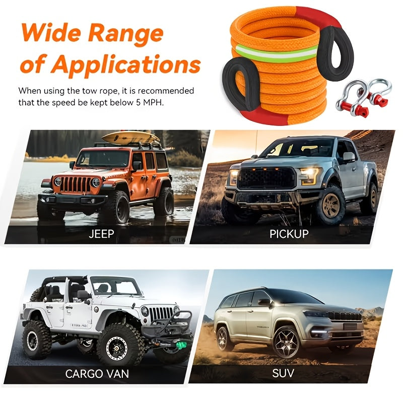Heavy Duty Tow Rope, 22 Ton/48501 Lbs High Strength Nylon Kinetic Recovery Rope, with Bow Shackles And Storage Bag, for Truck SUV UTV ATV Emergency Rescue