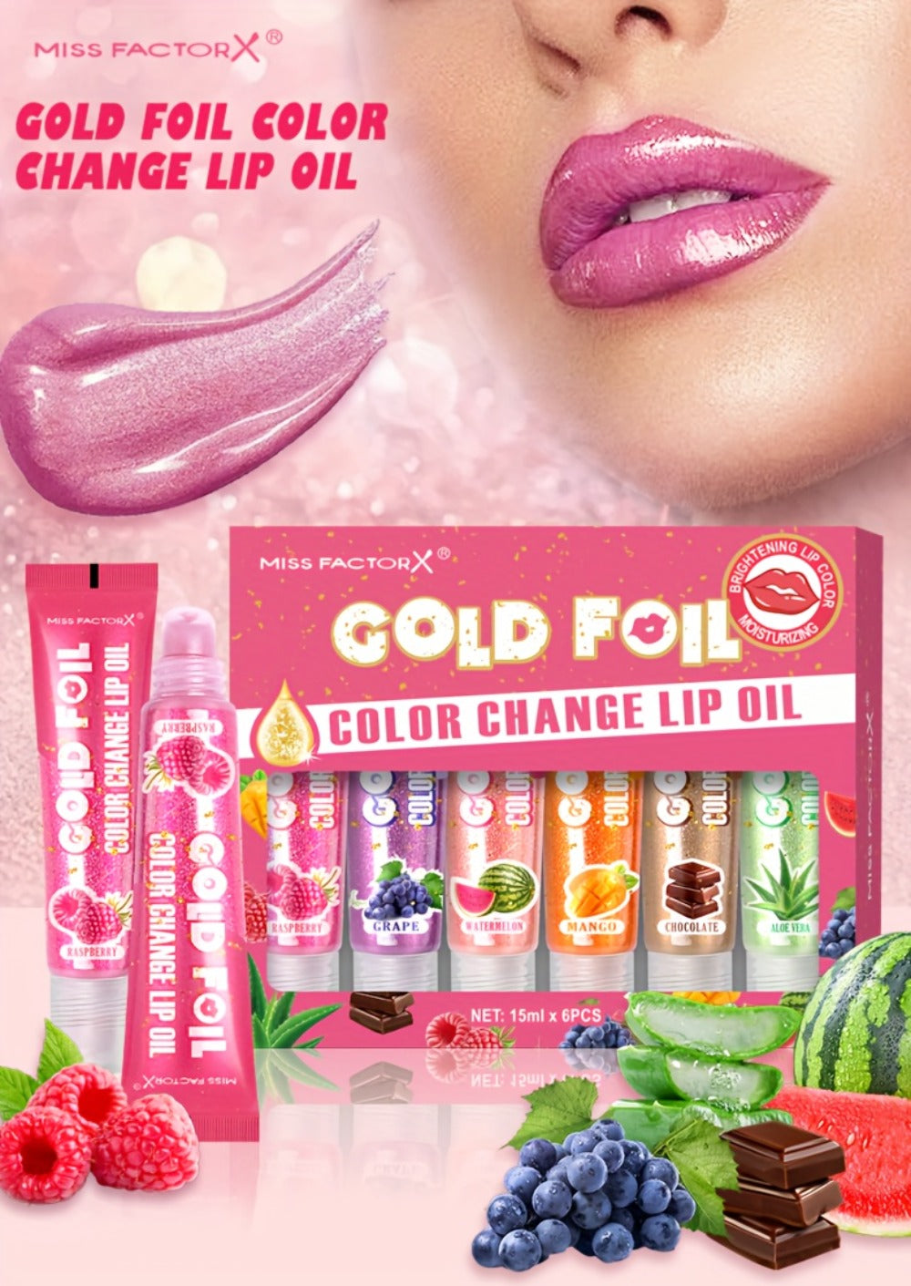 pH Color Changing Lip Balm Set 6pcs 6 Fragrances — Deep Moisturizing Brightening Glossy Tinted Lip Care, 0.51oz Each, Valentine's Day Birthday Holiday Beauty Gift Set for Women & Teens