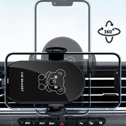 Car Air Vent Phone Holder Mount – Cute Bear Cartoon Design, Universal Cell Phone Bracket for Car Navigation, Fits iPhone Samsung Android, Adjustable Clip, Black & Yellow
