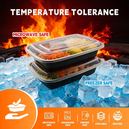 Meal Prep Containers with Lids 50 Pack BPA Free – 32oz & 38oz Stackable Disposable Plastic Food Storage Containers, Microwave Dishwasher Freezer Safe | Restaurant, Catering, Home Kitchen & Lunch Boxes