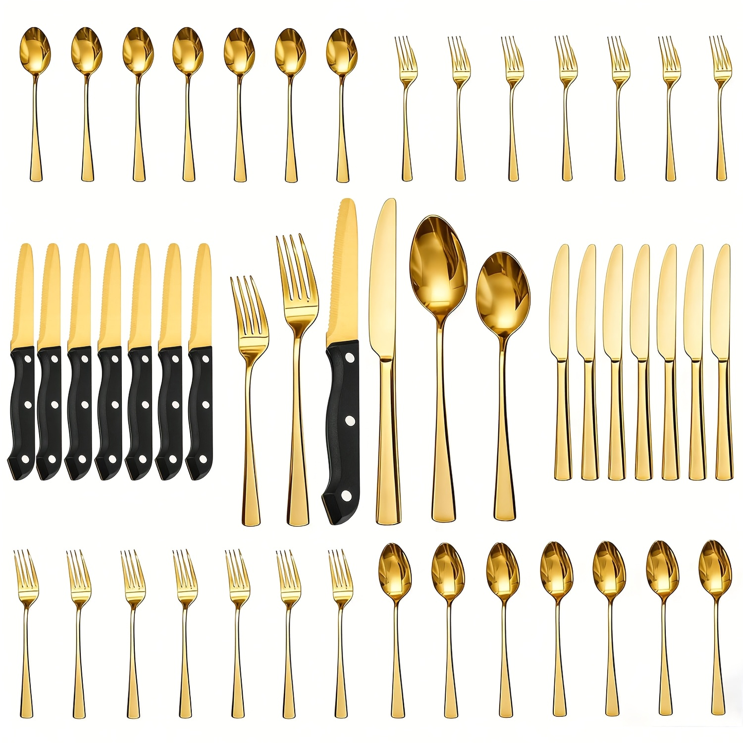 Stainless Steel Flatware Set 24/48 Piece with Steak Knives, Mirror Polished Silverware Set for 4/8, Dishwasher Safe Cutlery Utensil Set with Forks Spoons Knives, Perfect for Weddings, Gifts & Outdoor Dining