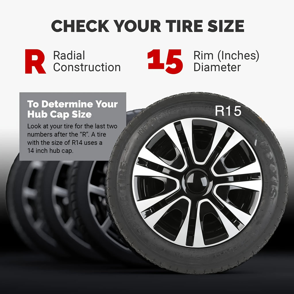 15 Inch/16 Inch Universal Hubcaps, 4pcs/Set Full Cover Wheel Hub Covers, Snap-On Wheel Covers for Auto Tire Replacement, Exterior Decoration of Car Wheels, Durable Construction, Fits R15/R16 Tire & Rim for All Makes And Models
