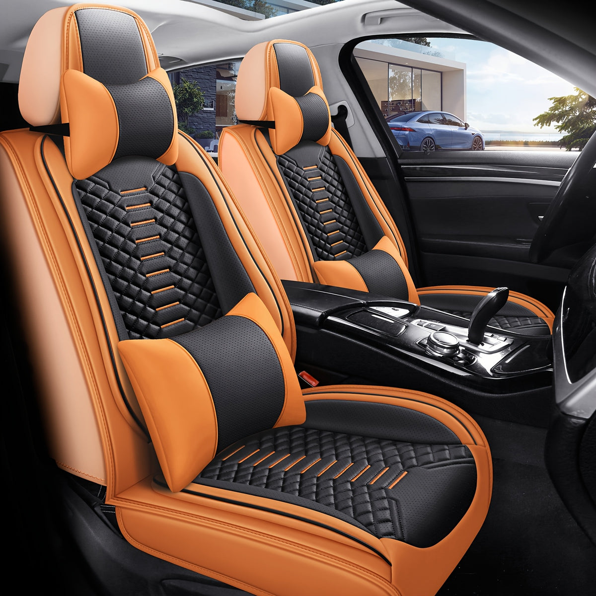 5-Seat Nappa Leather Breathable Perforated Air Hole Universal Car Seat Covers Full Set Full Surrounding Front Back Side Cushion Protector Fit for Most Cars SUV Truck Sedan