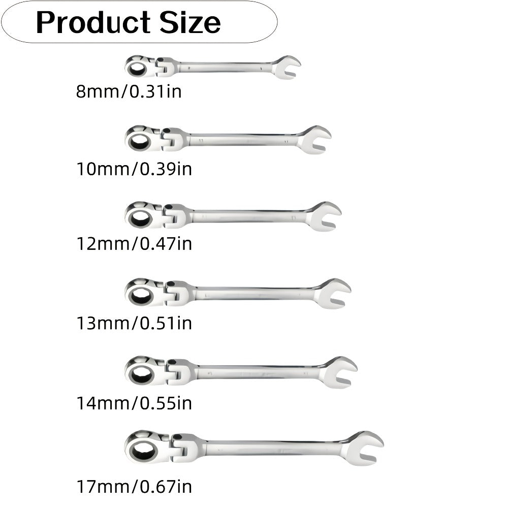 Ratchet Wrench Set 6-Piece Double-Ended Quick Release – Metric 8-17mm, 72-Tooth, Adjustable Combination Wrench Kit with Storage Bag for Home, Car & Mechanical Use