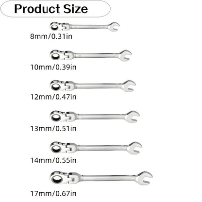 Ratchet Wrench Set 6-Piece Double-Ended Quick Release – Metric 8-17mm, 72-Tooth, Adjustable Combination Wrench Kit with Storage Bag for Home, Car & Mechanical Use