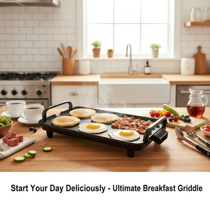 Electric Griddle with Non-Stick Coating - Large Submersible Cooking Surface, Make 15 Eggs at Once, Hassle-Free Cleanup, 2 Sizes Available - Perfect for Breakfast, Pancakes & Family Cooking