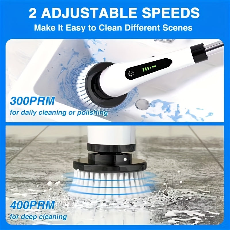 2026 New Electric Spin Scrubber, Powerful Brush for Bathroom, Bathtub, Shower, Floors, And Cars, USB Rechargeable, Dual-Speed Detachable Telescopic Handle, Comes with 8 Replaceable Brush Heads And 1 Gap Brush, Mother'S Day Gift
