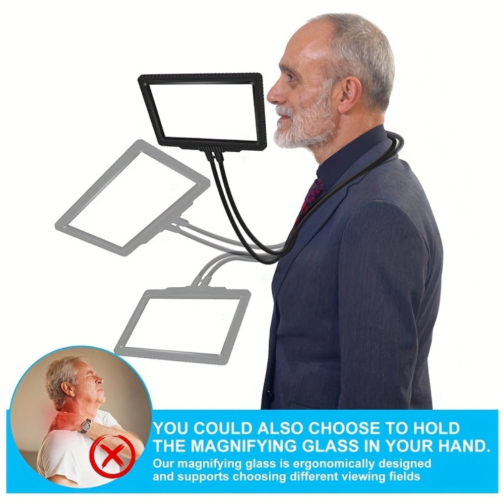 Hands-Free Magnifying Glass 5X Full Page, Flexible Gooseneck Neck-Worn Reading Magnifier for Seniors, Large Page Magnifier for Reading Sewing Repair Low Vision, No-Light Wearable Magnifier