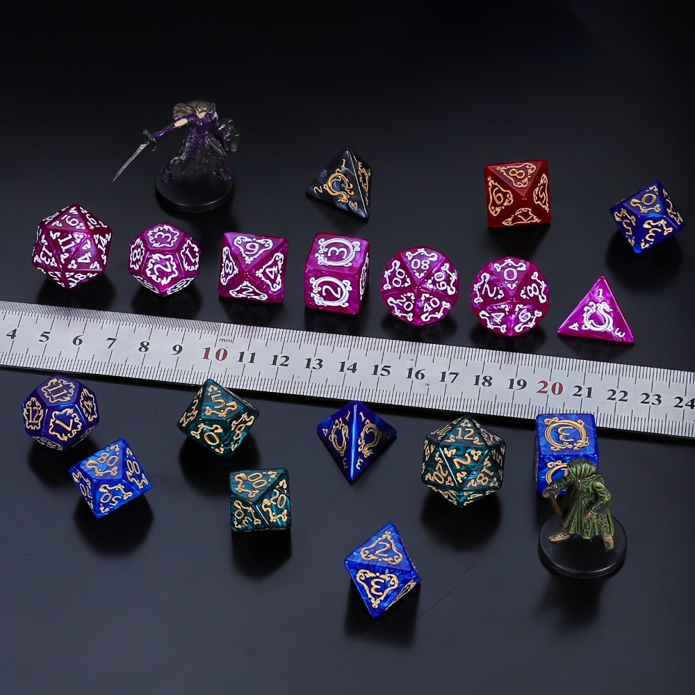 DnD Dice Set 49pcs Dragon Pattern Polyhedral Dice 7 Sets with Pouches – D4 D6 D8 D10 D12 D20 for Dungeons & Dragons RPG MTG Tabletop Games, 7 Colors Acrylic Gamer Gift