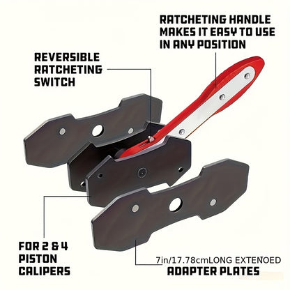 Brake Caliper Compression Tool, Brake Caliper Tool With 360 Degree Swing Ratchet, Brake Caliper Piston Compression Tool With 2pcs Spacers, Suitable For Auto Repair, Red