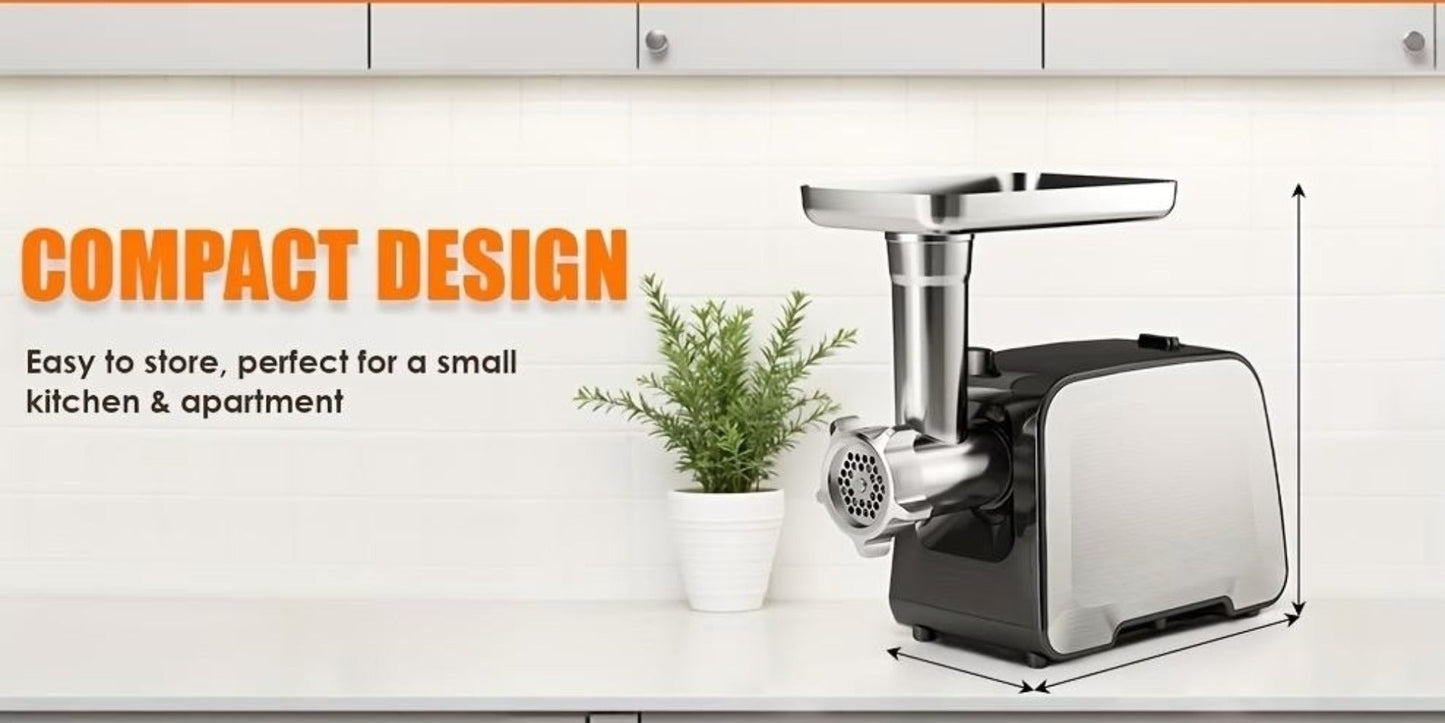 Heavy Duty Electric Meat Grinder & Sausage Stuffer – Stainless Steel with 2 Blades, 2 Cutting Plates, Sausage Tube & Kubbe Kit for Home Butcher & Meal Prep