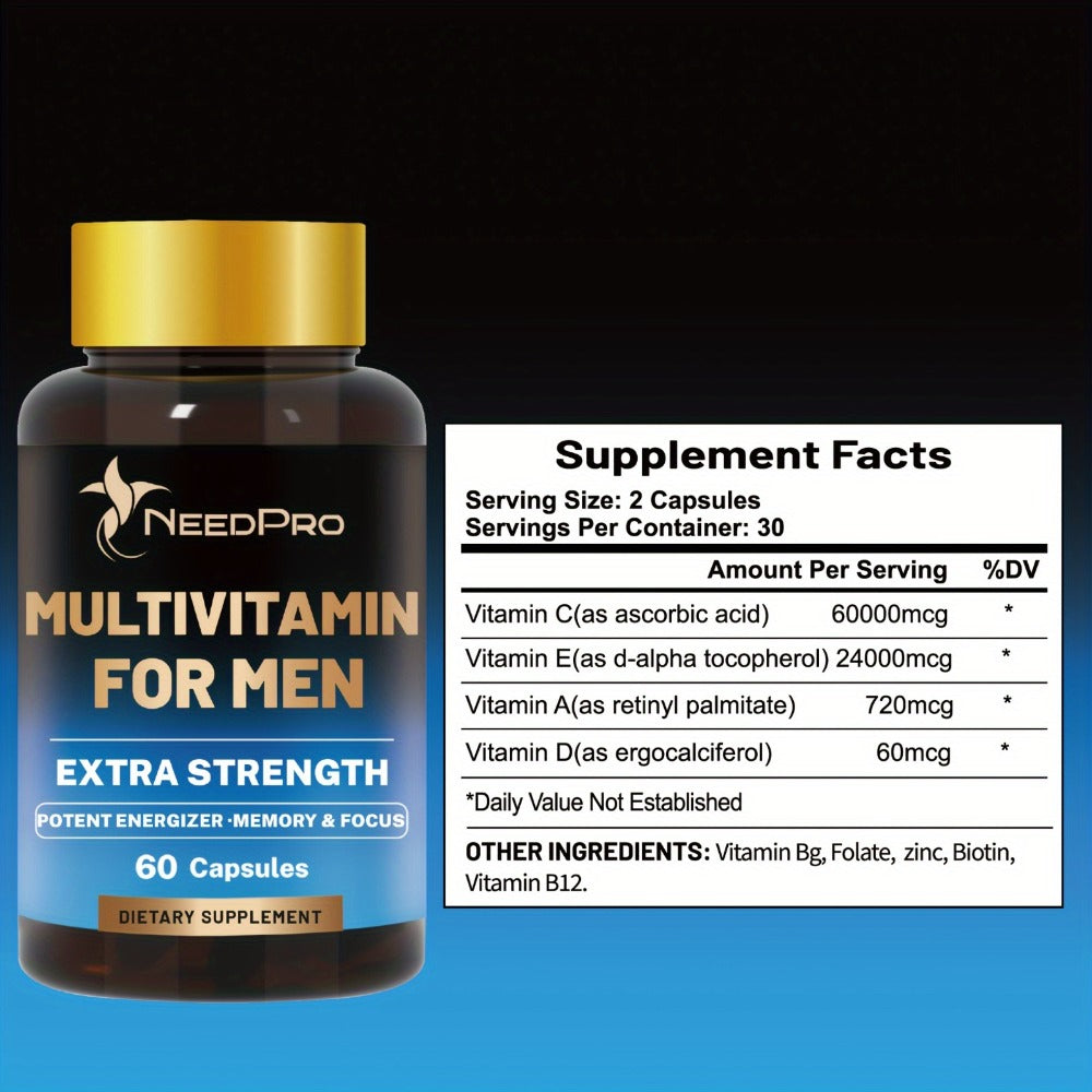 Men's Multivitamin 120 Capsules – Complete Daily Vitamin with Vitamin C, A, D, B6, B12, Zinc, Biotin & Folic Acid – Energy, Immunity & Exercise Support – Healthy Supplement for Men