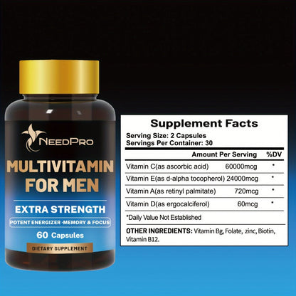 Men's Multivitamin 120 Capsules – Complete Daily Vitamin with Vitamin C, A, D, B6, B12, Zinc, Biotin & Folic Acid – Energy, Immunity & Exercise Support – Healthy Supplement for Men