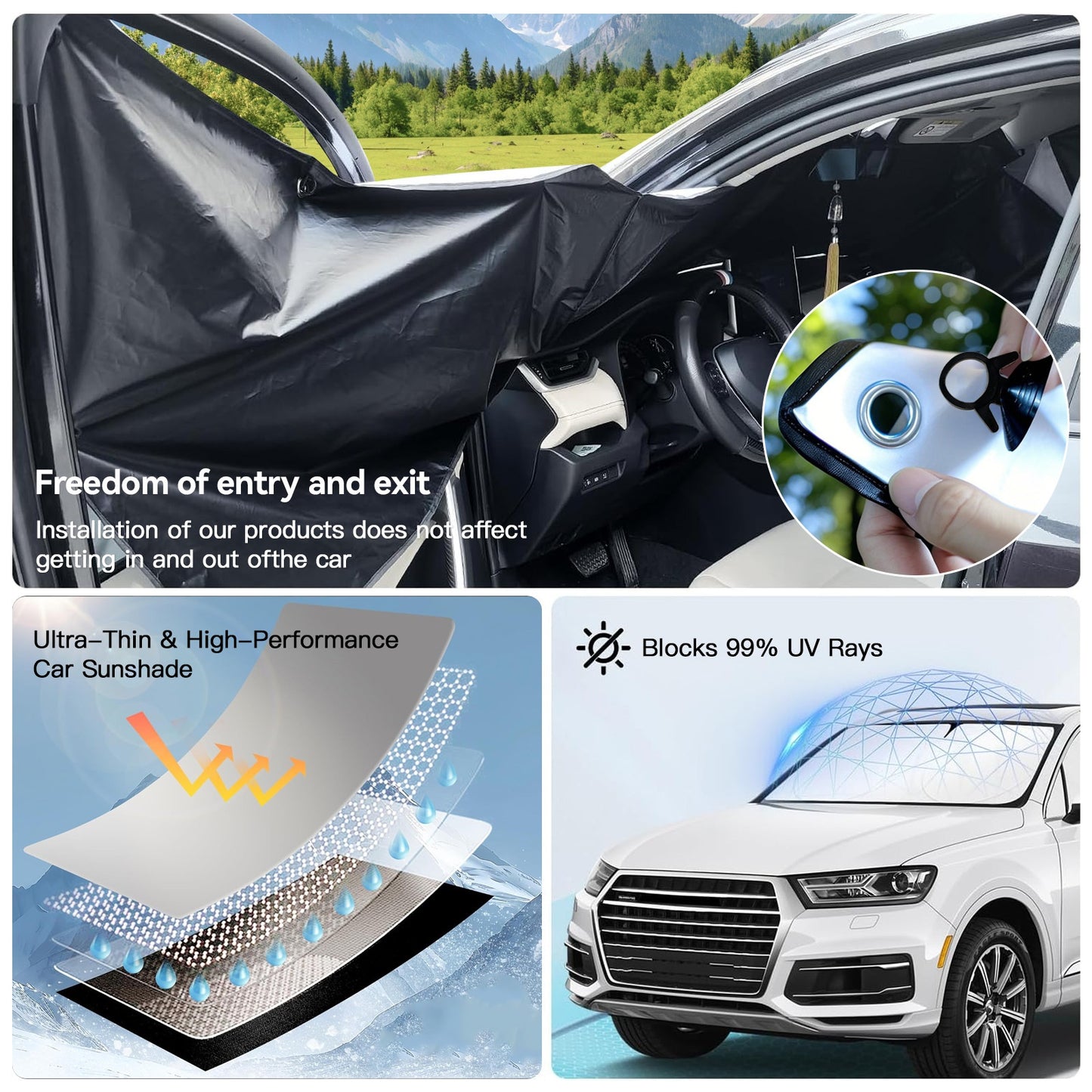 2026 New Upgraded Windshield Sun Shade- Universal Front And Side Window Sun Cover Block Sun Heat Protect Vehicle Interior Accessories Sunshades Prevent Prying And Protect Privacy, Summer Gift for Car(L)