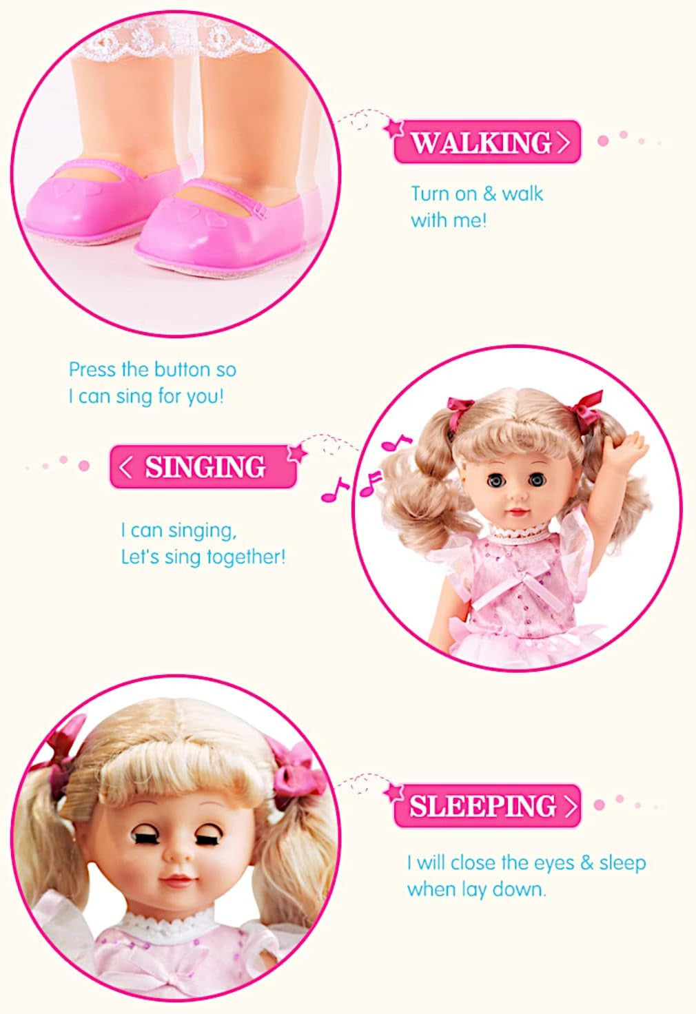 Walking Talking Doll Sonic Control 12 Inch Blonde Princess – Clap Activated Sings Walks Talks, Blinking Blue Eyes, Interactive Electronic Baby Doll, Birthday Christmas Gift for Girls Ages 3-7