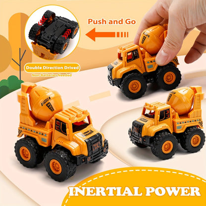 4-Piece Construction Truck Set for Kids – Excavator Dump Truck Crane Cement Mixer Sandbox STEM Engineering Vehicle Playset, Toddler Boy Girl Birthday Gift Ages 3+