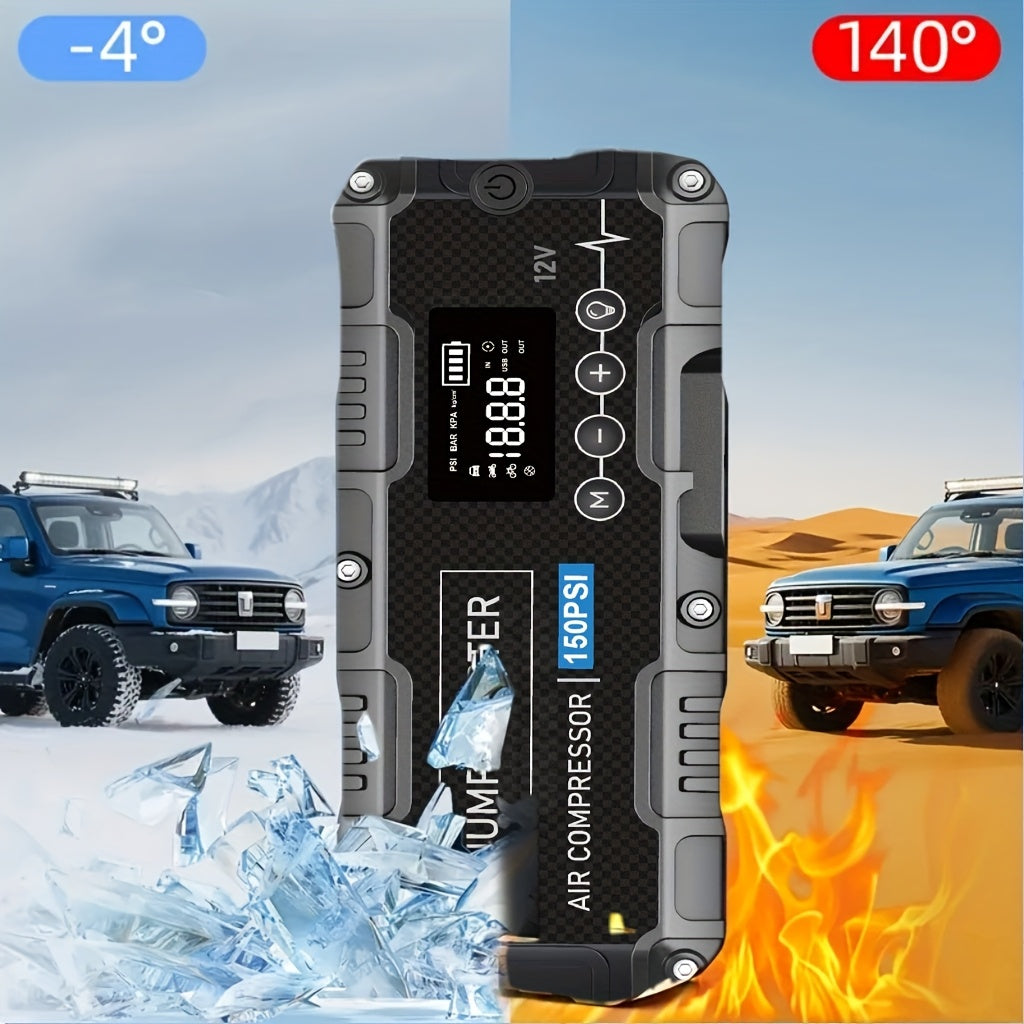 8000mAh Multifunctional Emergency Start Power with Air Pump, 150PSL Portable Car Battery Starter, Digital Tire Inflator, Portable Vehicle Battery Charger, Suitable for 2.64 Gallon Gas Or 2.38 Gallon Diesel Batteries Car Jumper Starter Portab