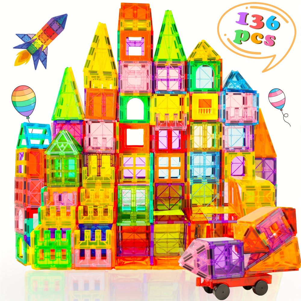Magnetic Tiles Building Set for Kids 3 4 5 6 7 8 – 80 106 136 205pcs Clear 3D Magnet Building Blocks STEM Educational Toy Child-Safe ABS Creative Birthday Christmas Gift Boys Girls