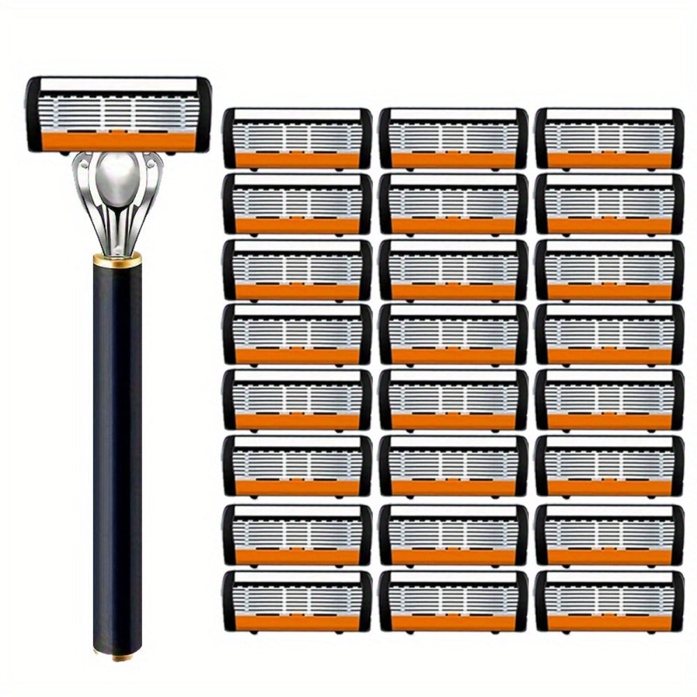 Safety Razor Set with Replacement Blades – Anti-Slip Metal Handle, Contour Fitting, Fully Washable Shaving Kit for Men | 24 or 36 Blades