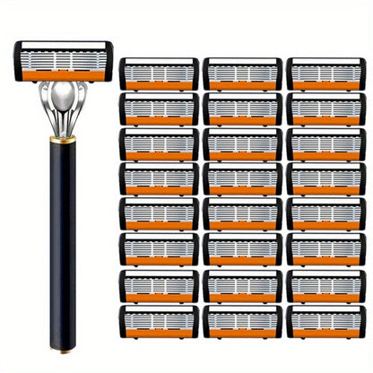Safety Razor Set with Replacement Blades – Anti-Slip Metal Handle, Contour Fitting, Fully Washable Shaving Kit for Men | 24 or 36 Blades