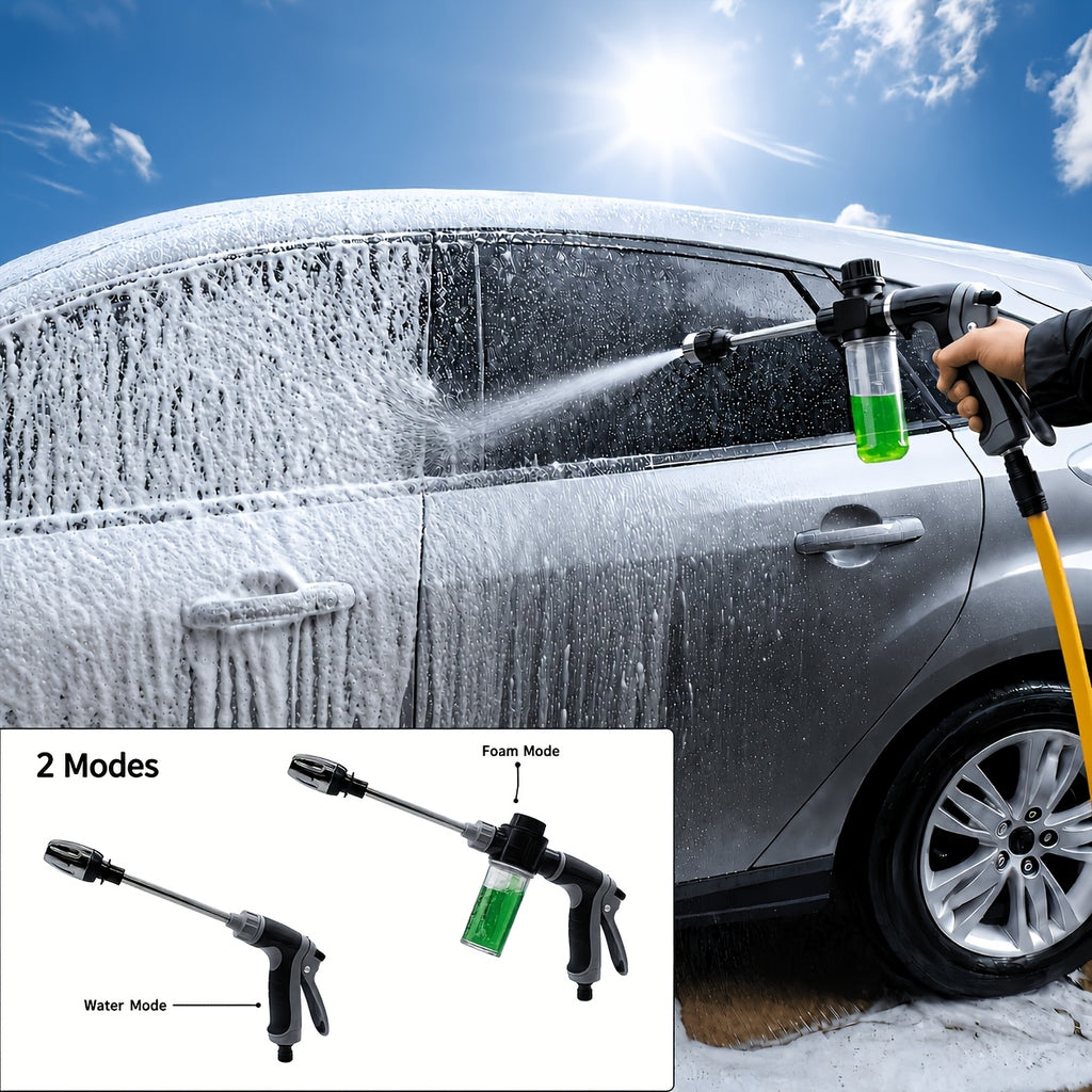 2pcs Upgraded Car Wash Sprayer Set | Long Rod Water Gun with Wash Towel, 360° Adjustable Nozzle, Removable Foam Bottle, Easy Setup, No Hose Included, for Car, Motorcycle, Garden & Yard Cleaning