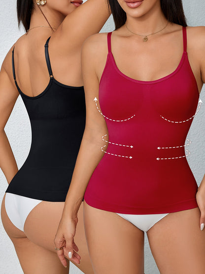 Women's Tummy Control Shapewear Camisole - Solid Color Body Smoothing, Black And White Color