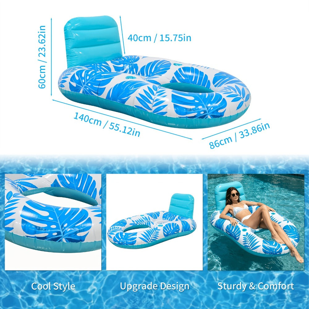 Mesh Net Maple Leaf Pool Float Inflatable Floating Recliner Lounge Chair Water Hammock for Adults Swimming Pool Lake Beach Summer Relaxation Blue