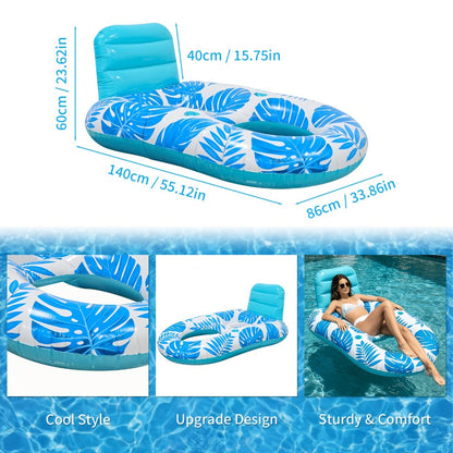 Mesh Net Maple Leaf Pool Float Inflatable Floating Recliner Lounge Chair Water Hammock for Adults Swimming Pool Lake Beach Summer Relaxation Blue