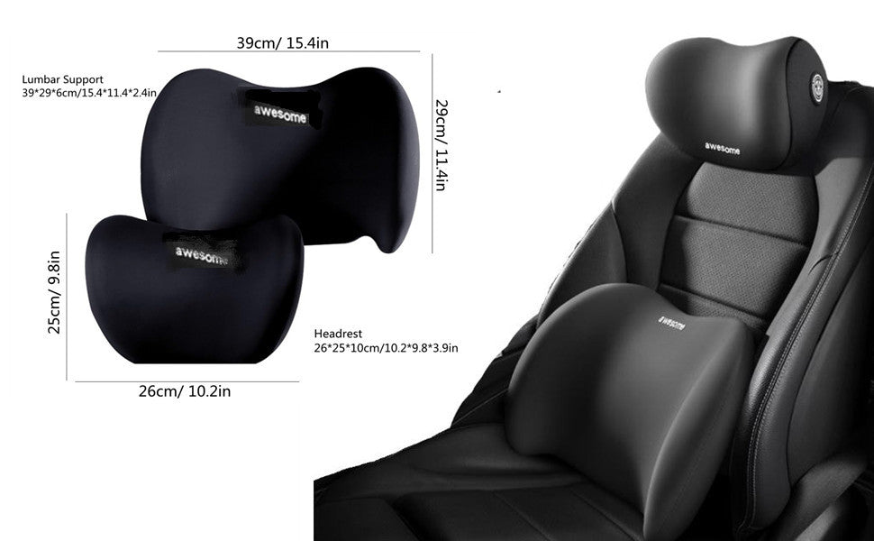Car Lumbar Support Pillow and Car Neck Pillow Kit, Ergonomic Car Seat Headrest & Lumbar Cushion with Adjustable Strap for Neck Back Pain Relief, for Office Chair/ Truck/ Wheelchair (Gray)