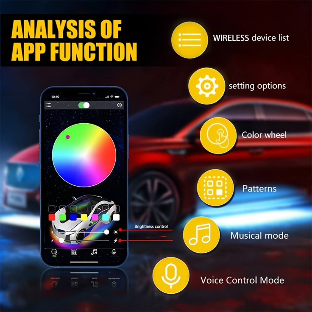 RGB Rock Lights Kit for Trucks & Cars, Sound-Activated LED Underbody Lights with APP & Remote Dual Control, 9 Large Beads Multicolor Chassis Neon Footwell Lighting for Pickup Off-Road