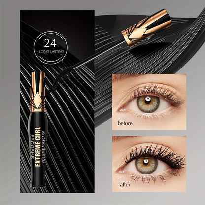 Waterproof Mascara Set 2Pcs Lengthening Volumizing Thick Curly Lashes Natural Extension Long-Lasting Smudge-Proof Crown Mascara for Women All-Day Wear