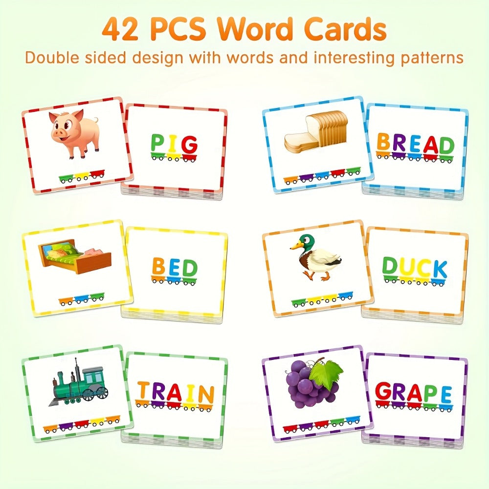 Magnetic Wooden Alphabet Train Set 27PCS ABC Letter Learning Toy with 42 Double-Sided Flash Cards, Engine & Storage Bag – Educational STEM Gift for Boys & Girls Ages 3-6