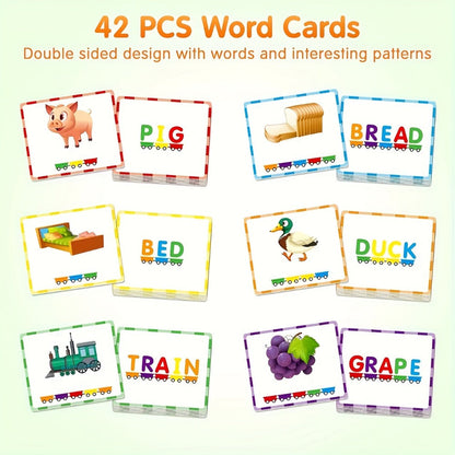 Magnetic Wooden Alphabet Train Set 27PCS ABC Letter Learning Toy with 42 Double-Sided Flash Cards, Engine & Storage Bag – Educational STEM Gift for Boys & Girls Ages 3-6