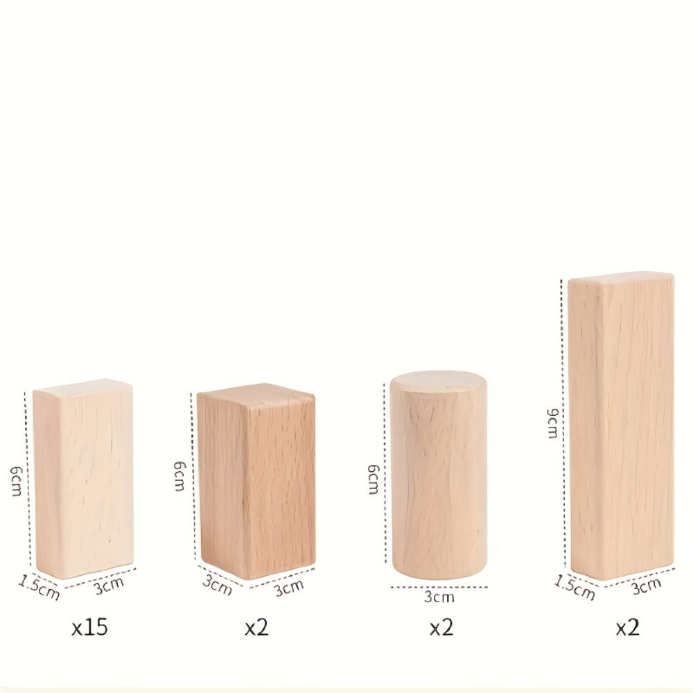 Natural Beech Wood Blocks 100 Piece Unpainted Solid Wooden Building Set – STEM Logical Thinking Toy for Kids Ages 3-12, Castle Stacking Sorting Educational Gift for Boys & Girls