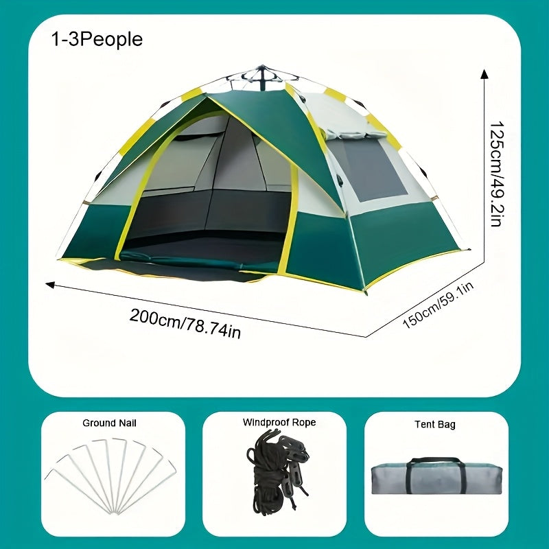Automatic Instant Setup Camping Tent for 1-3 or 3-4 Persons - Full Season Pop Up Tent with Double Doors & Mesh Windows, Windproof Lightweight Backpacking Tent for Camping, Hiking, Hunting, Travel & Outdoor Shelter