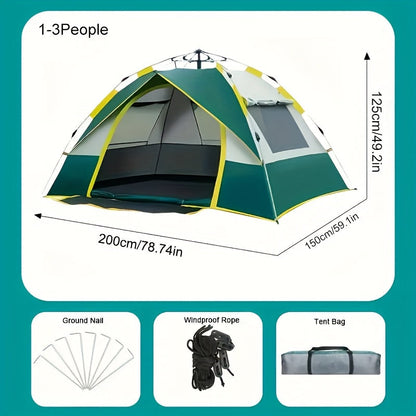 Automatic Instant Setup Camping Tent for 1-3 or 3-4 Persons - Full Season Pop Up Tent with Double Doors & Mesh Windows, Windproof Lightweight Backpacking Tent for Camping, Hiking, Hunting, Travel & Outdoor Shelter