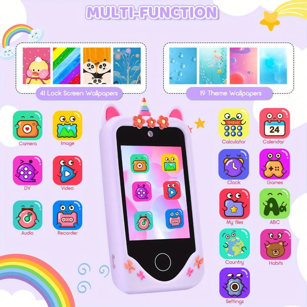 Kids Toy Phone Touch Screen HD Dual Camera with 32GB SD Card – Smartphone Toy for Girls Ages 3-10 Travel Toy – Birthday Christmas Gift Pink Purple