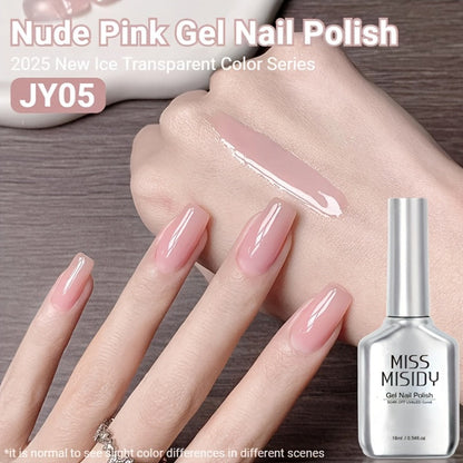 Ice Transparent Nude Pink Gel Nail Polish 0.54oz Sheer Glass Finish UV LED Soak-Off - Alcohol-Free Unscented Chip-Resistant Long Lasting Salon Quality Nail Color for Women JY05 Series DIY Manicure