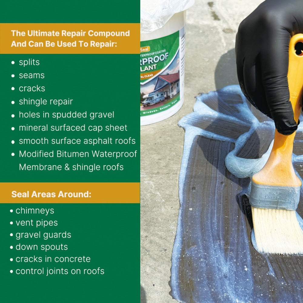 Clear Waterproof Sealant 11LB / 5kg – Fast-Dry Transparent Adhesive for RV, Boat, Roof, Gutter, Pipe & Tile | Multi-Surface Leak Repair | Includes Brush