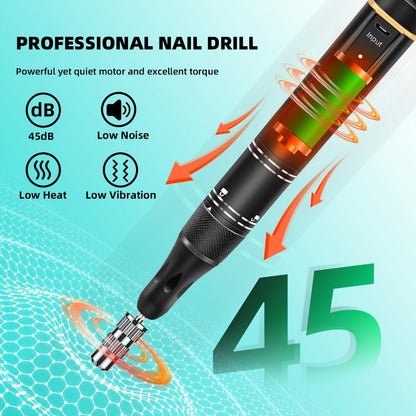 Nail Drill Machine 35000 RPM LCD Display Rechargeable Portable Electric Nail File with Forward Reverse Rotation Low Noise – Professional Nail Grinder for Gel Acrylic Natural Nails Manicure Pedicure Home Salon