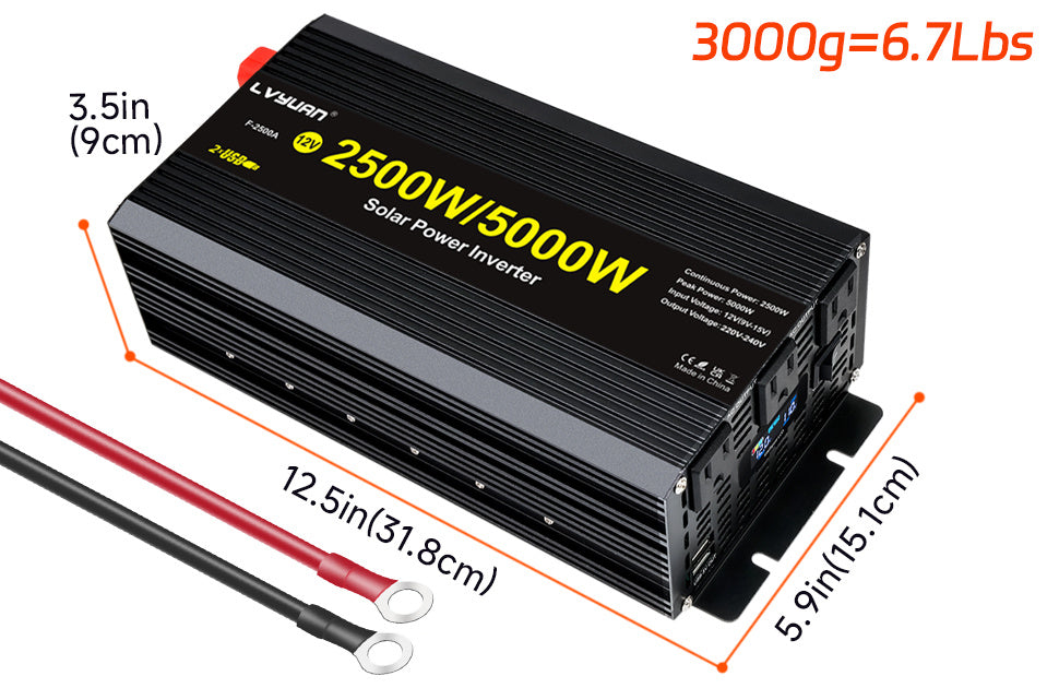 2500W Power Inverter 5000W (Peak) 12V to 110V DC to AC with LCD Display, Remote Controller 4 x AC Outlets and 4 x 3.1A USB Car Adapter for Car Truck Boat RV Solar System