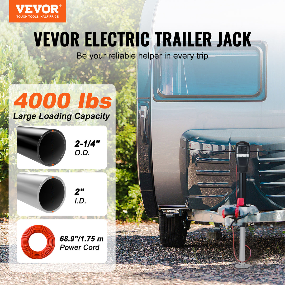 VEVOR Electric Trailer Jack, Power Tongue Jack Weight Capacity 4000 lbs, 9.84"-33.85" Electric Tongue Jack with Cover for Lifting RV Trailer, Horse Trailer, Utility Trailer, Yacht Trailer