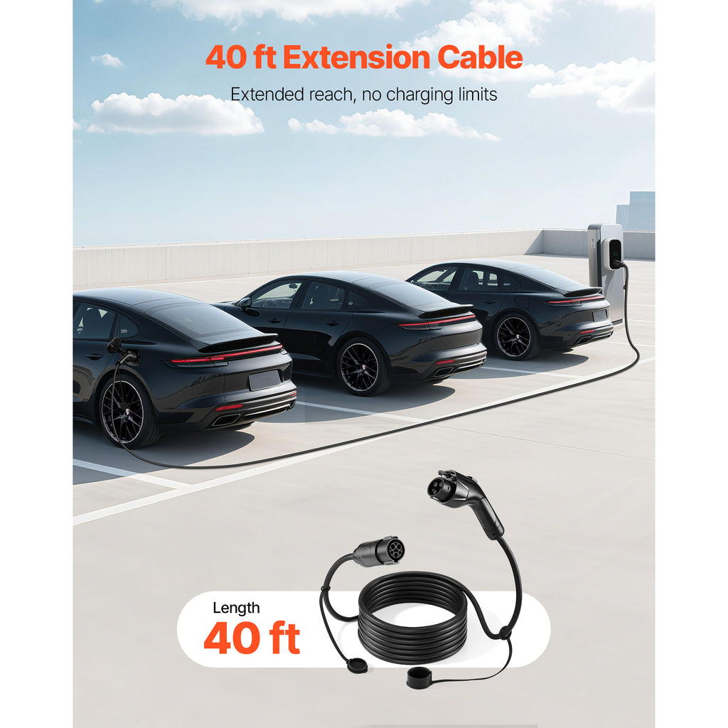 VEVOR EV Charger Extension Cable, 32Amp/40Amp/48Amp 21 ft / 40 ft J1772 Extension Cord Compatible with 120V-240V SAE J1772 Electric Vehicle Chargers, Level 1/Level 2 Heavy Duty Car Charging Cable with Carrying Bag